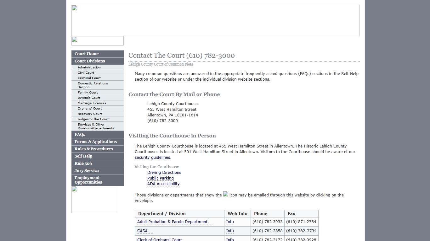Contact The Court :: Lehigh County Court of Common Pleas